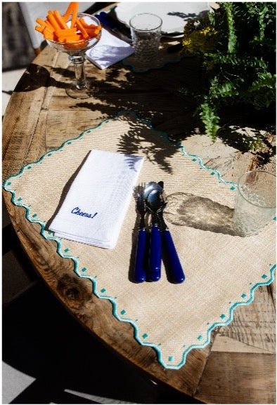 Placemat Porto Raffia with green 35x50cm - Placemats - Mariaida Home