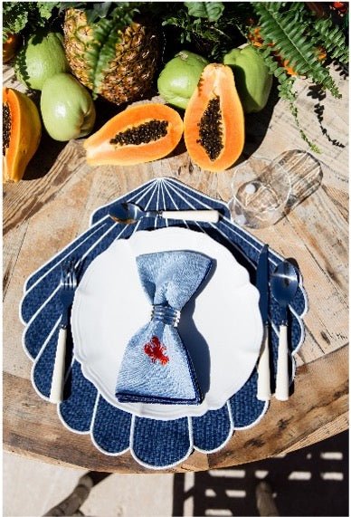 Placemat Shell Blue with white 40cm - Placemats - Mariaida Home