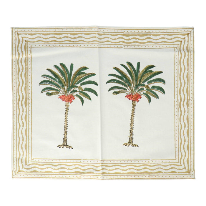 Placemats handgeprint katoen groen wit palmboom 40x50cm (set van 4) Les Ottomans - FOODIES IN HEELS