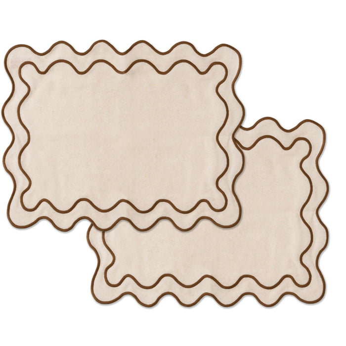 Placemats wavy beige & bruin (set van 2) - Placemats - Kulu Club
