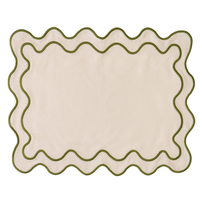 Placemats wavy beige & green (set van 2) - Placemats - Kulu Club