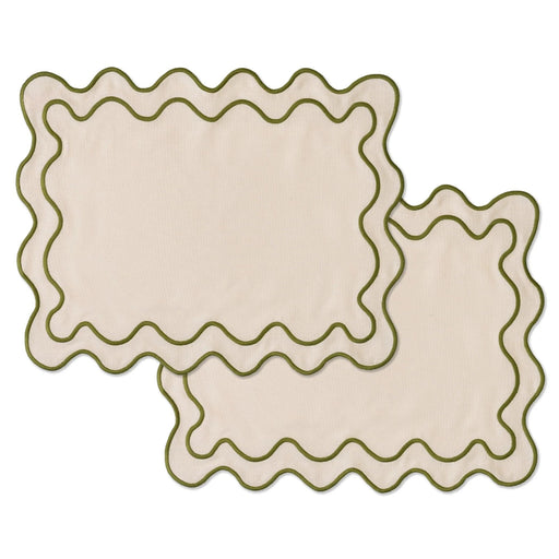 Placemats wavy beige & green (set van 2) - Placemats - Kulu Club