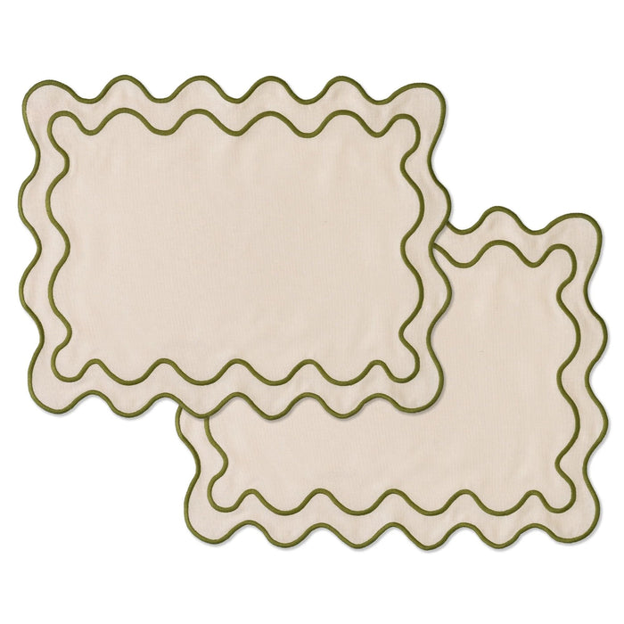 Placemats wavy beige & green (set van 2) - Placemats - Kulu Club