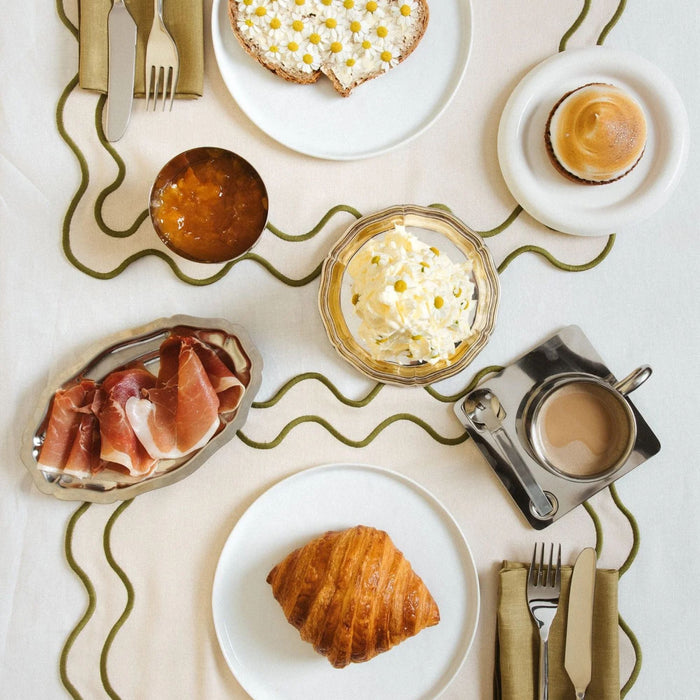 Placemats wavy beige & groen (set van 2) - Placemats - Kulu Club