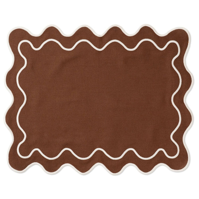 Placemats wavy bruin & wit (set van 2) - Placemats - Kulu Club