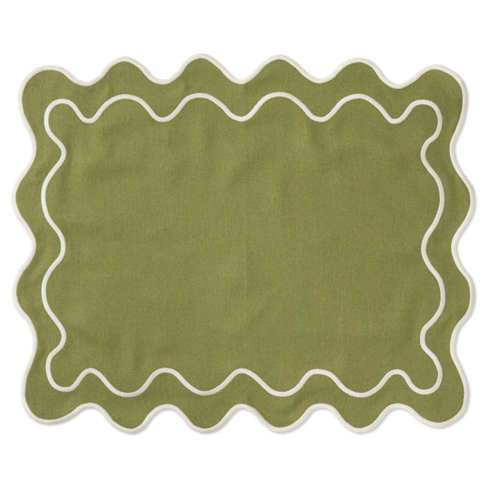 Placemats wavy groen & wit (set van 2) - Placemats - Kulu Club