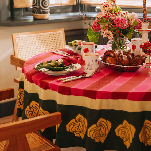 Rond tafelkleed Stripes and Roses 180cm - Tafelkleden - Casa Juna