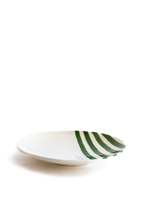 Saladeschaal Dark Green Stripes 35,5cm - Schalen - Val Pottery