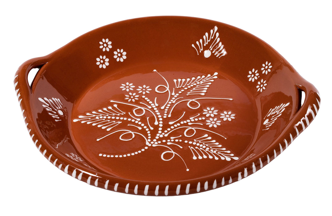 Schaal terracotta wit beschilderd met handvatten 16x16cm - Schalen - Socerâmica