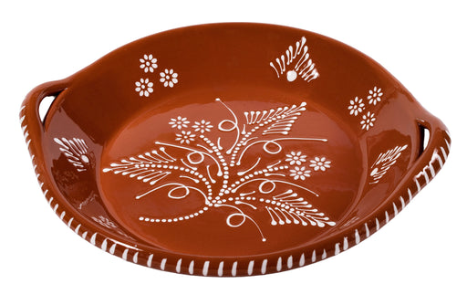 Schaal terracotta wit beschilderd met handvatten 23x23cm - Schalen - Socerâmica