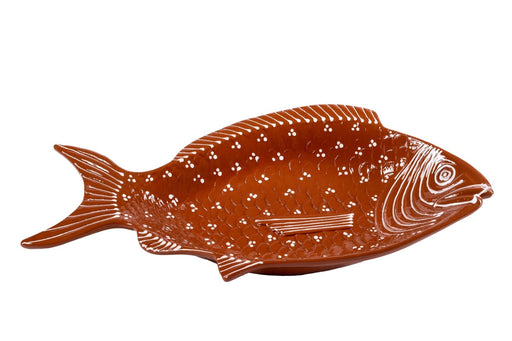 Schaal vis terracotta wit beschilderd met handvatten 50x28cm - Schalen - Socerâmica