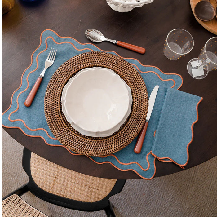 Servet Beja blue with terracotta 45x45cm - Servetten - Mariaida Home