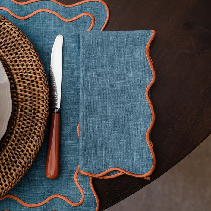 Servet Beja blue with terracotta 45x45cm - Servetten - Mariaida Home