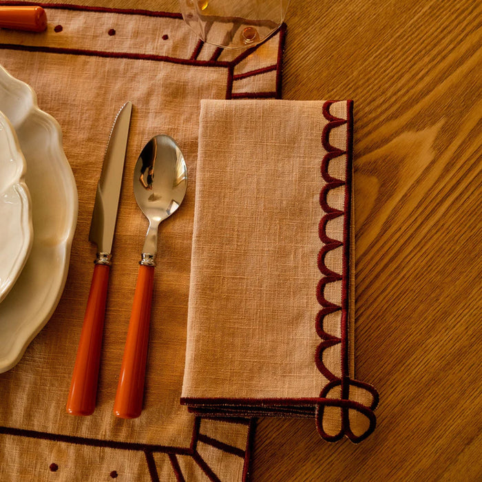 Servet Belle Nuit salmon with burgundy 45x45cm - Servetten - Mariaida Home