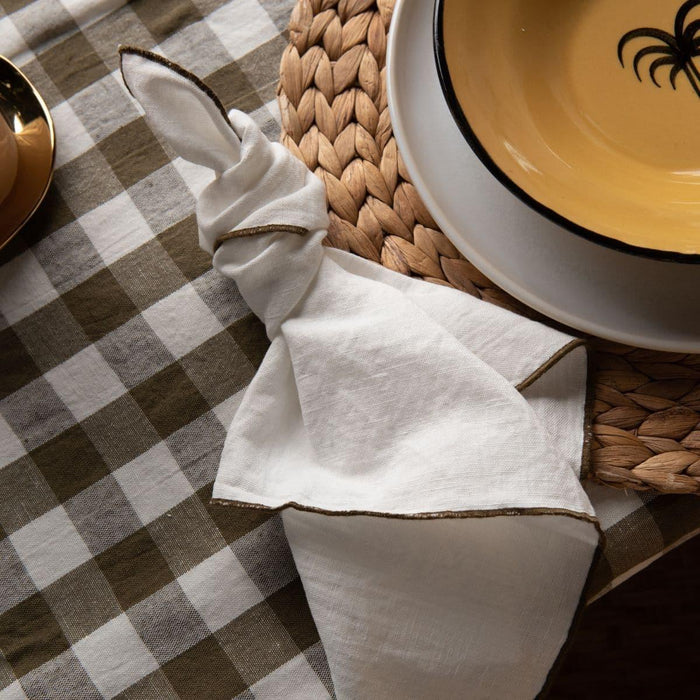 Servet Bourdon Canvas Mimi - Blanc & Bourdon Kaki (set van 6) - Servetten - Maison de Vacances