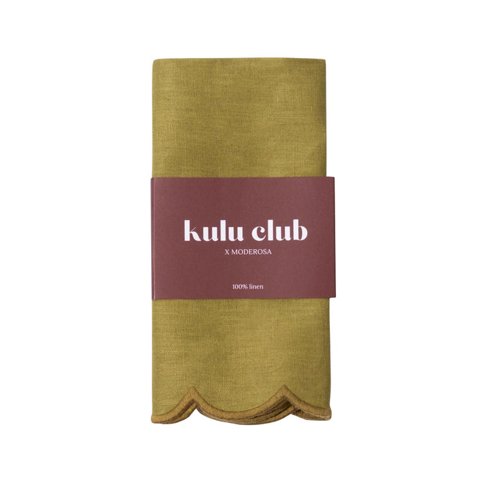 Servetten 100% linnen scallop olijfgroen 40x40cm (set van 2) - Servetten - Kulu Club