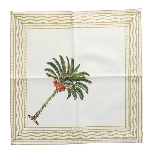 Servetten handgeprint katoen groen wit palmboom 40x40cm (set van 4) - Servetten - Les Ottomans
