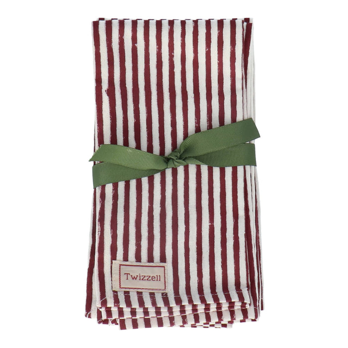 Servetten Merlot & White Stripe 45x45cm (set van 4) - Servetten - Twizzell