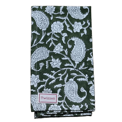 Servetten Olive & White Paisly 45x45cm (set van 4) - Servetten - Twizzell