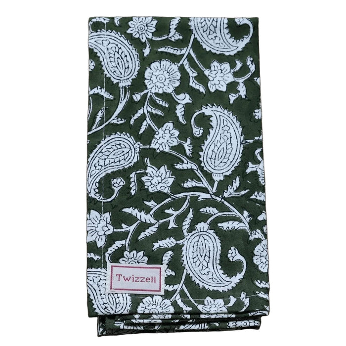 Servetten Olive & White Paisly 45x45cm (set van 4) - Servetten - Twizzell