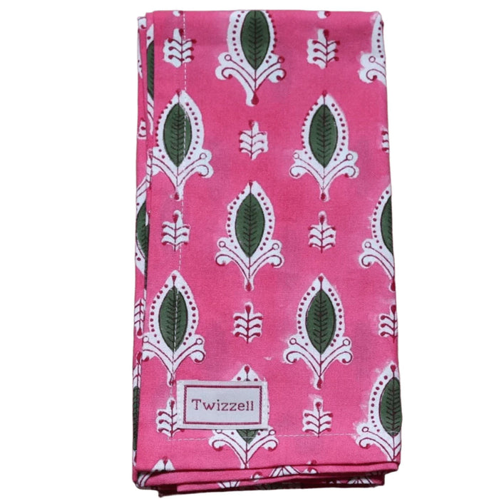 Servetten Pink and Green Leaf 45x45cm (set van 4) - Servetten - Twizzell