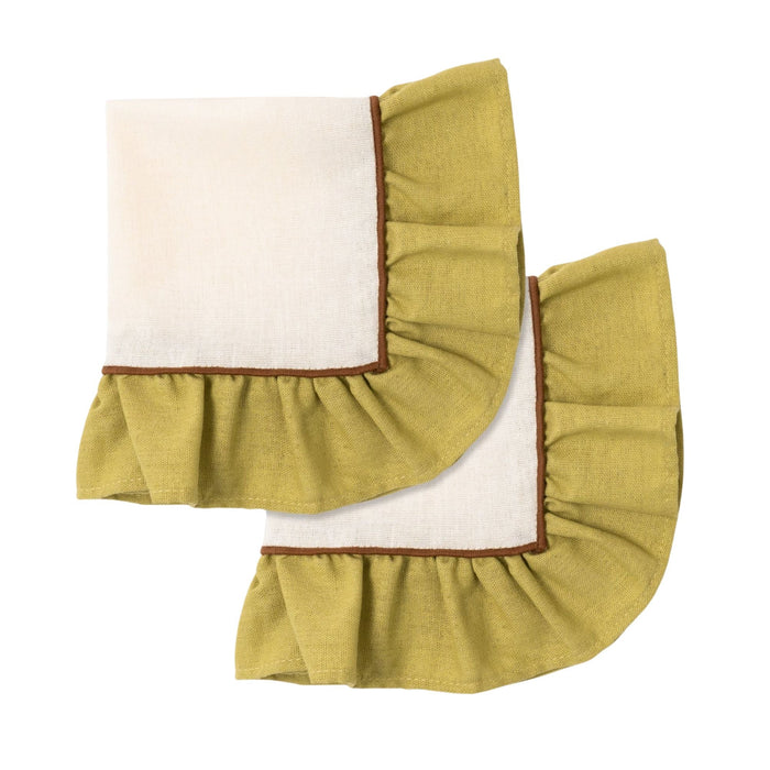 Servetten Ruffle ivoor/groen linnenmix 35x35cm (set van 2) - Servetten - Kulu Club