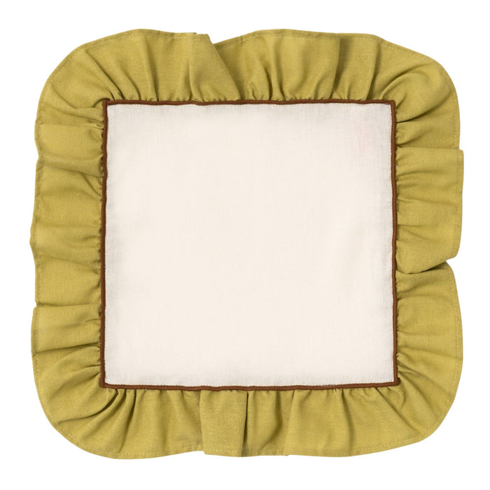 Servetten Ruffle ivoor/groen linnenmix 35x35cm (set van 2) - Servetten - Kulu Club