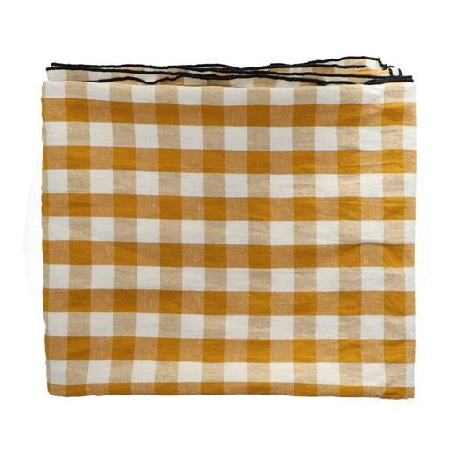 Tafelkleed Bourdon Canvas Mimi Vichy - Vichy Ocre & Bourdon Noir 145x300cm - Tafelkleden - Maison de Vacances