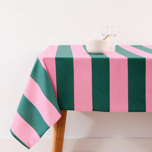 Tafelkleed groen met roze streep 140x300cm - Tafelkleden - Muaré