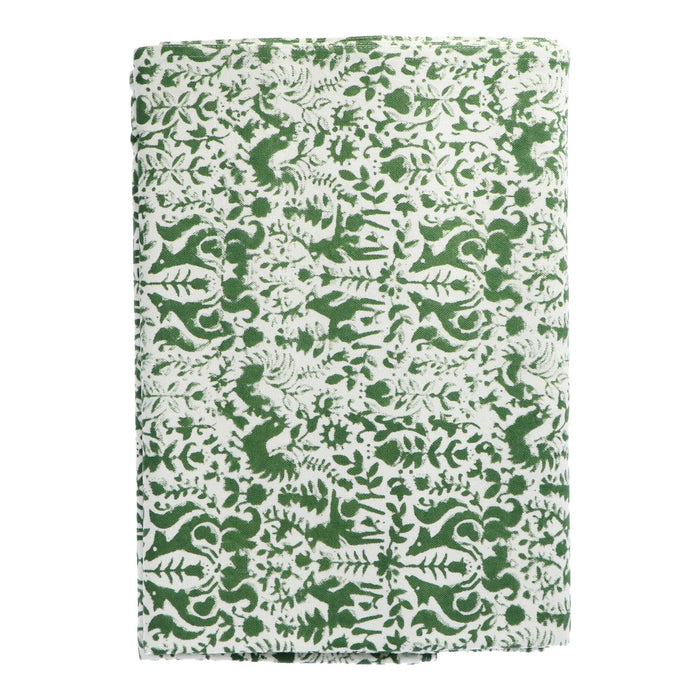 Tafelkleed handgeprint katoen groen wit motief 250x150cm Les Ottomans - FOODIES IN HEELS