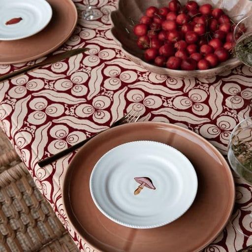 Tafelkleed handgeprint katoen rood wit motief 250x150cm - Tafelkleden - Les Ottomans