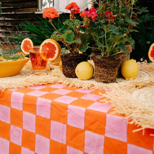 Tafelkleed Pink & Orange Checkerboard 170x300cm - Tafelkleden - Twizzell