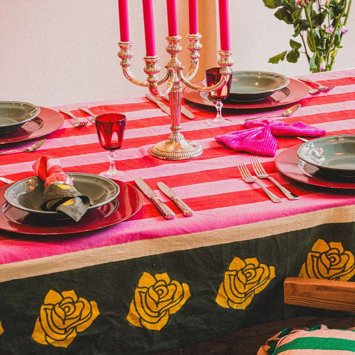 Tafelkleed Stripes and Roses 140x350cm - Tafelkleden - Casa Juna
