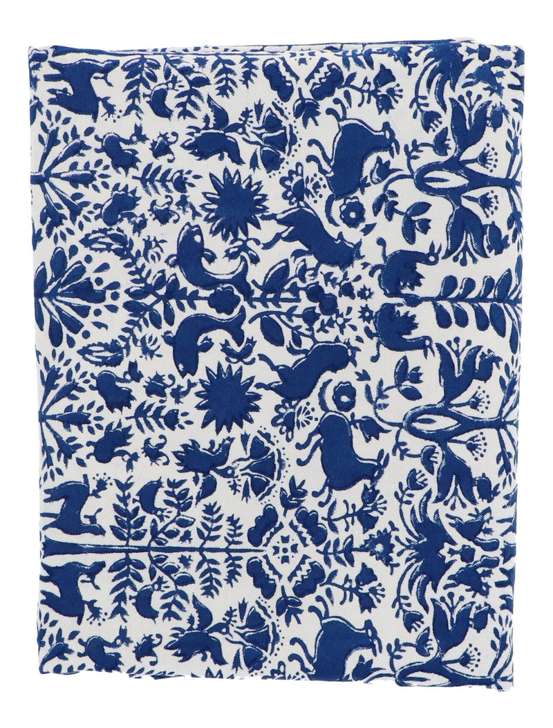 Tafellaken handgeprint katoen blauw wit motief 250x150cm Les Ottomans - FOODIES IN HEELS