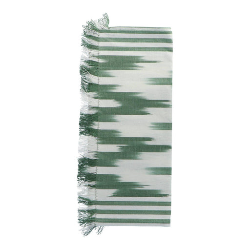 Table runner frayed edge Green Olive motif 50 150x48cm Teixits Vicens - -. FOODIES IN HEELS