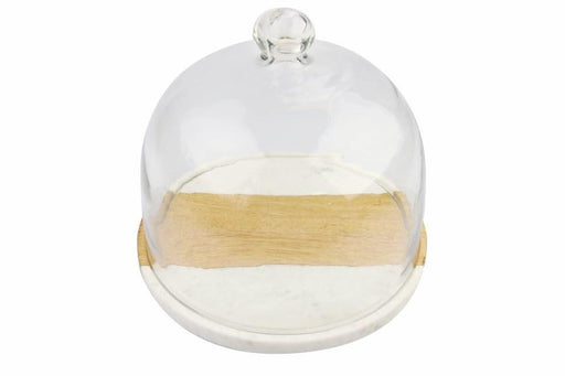 White marble with wood tray with glass bell 21.5cm Be Home - FOODIES IN HEELS