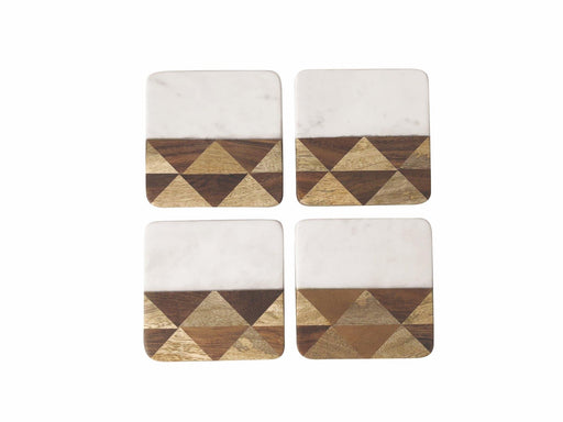 White marble with mosaic wood square coasters (set of 4) Be Home - -. FOODIES IN HEELS