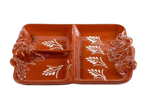 Aperitiefschaal terracotta wit beschilderd met handvatten 30x23cm - Schalen - Socerâmica