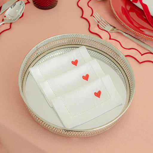 Cocktailserviette Rotes Herz gestickt 15x15cm - Servietten - Mariaida Home