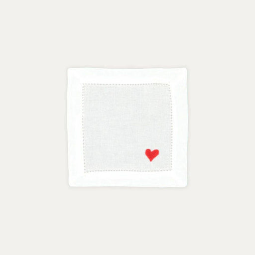 Cocktailserviette Rotes Herz gestickt 15x15cm - Servietten - Mariaida Home