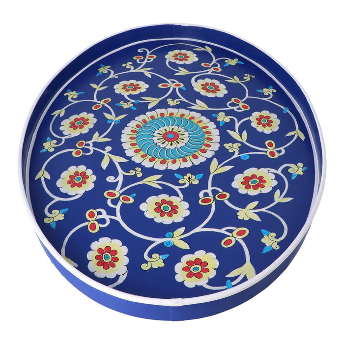 Tablett oval handbemalt Ikat 48x39cm blau weiß Les Ottomans -. FOODIES IN HEELS