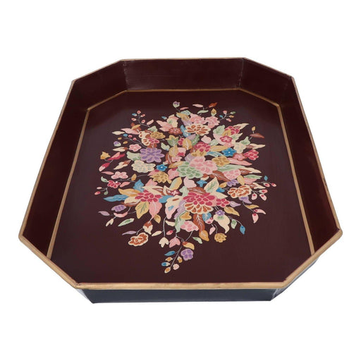 Tablett rechteckig handbemalt Flora 43cm braun rosa Les Ottomans -. FOODIES IN HEELS