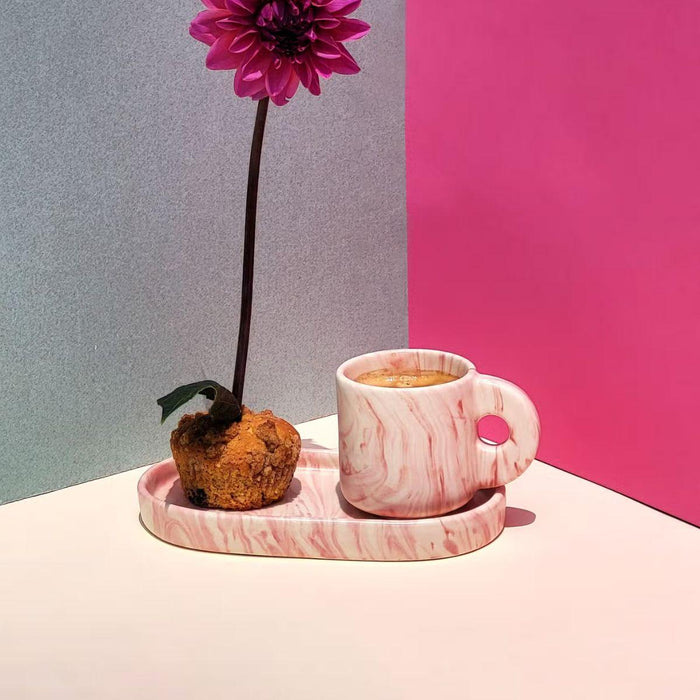 Kaffeetasse mit Tablett rosa Marmor Pó de Barro - FOODIES IN HEELS