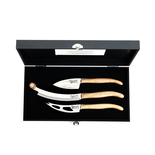 Luxury Line kaasmessenset eikenhout Stonewash in luxe kist V2 (set van 3) - Kaasmessensets - Laguiole Style de Vie