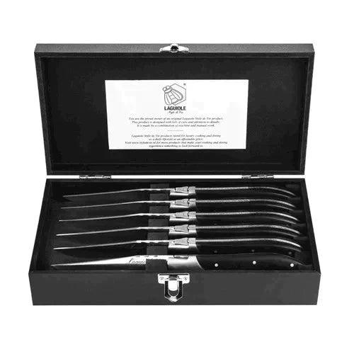 Luxury Line Steakmesser schwarzes Ebenholz im Deluxe-Etui (6er Set) - Besteck - Laguiole Style de Vie