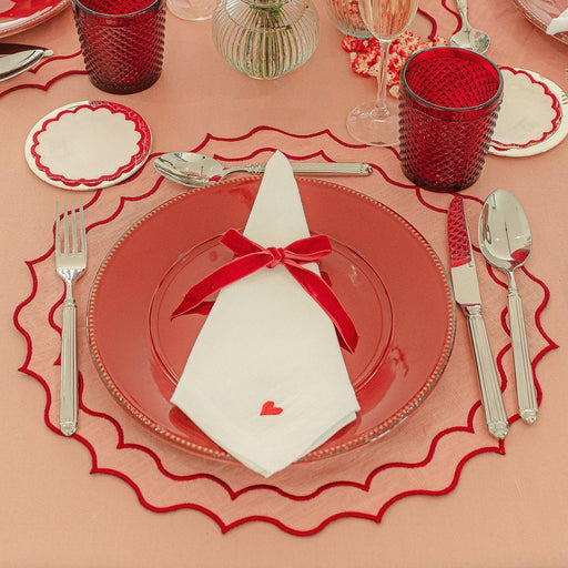 Tischset Navy gestickt lachsrosa mit rot 45cm - Tischsets - Mariaida Home