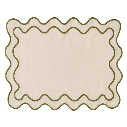 Placemats wavy beige & groen (set van 2) - Placemats - Kulu Club