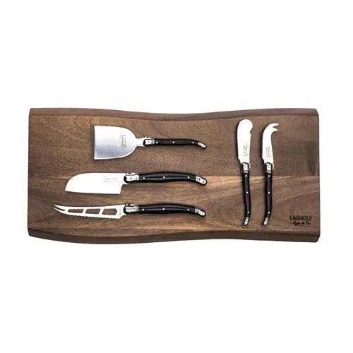 Premium Line 5 Käsemesser schwarz mit Servierbrett Akazienholz - Käsemesser-Sets - Laguiole Style de Vie