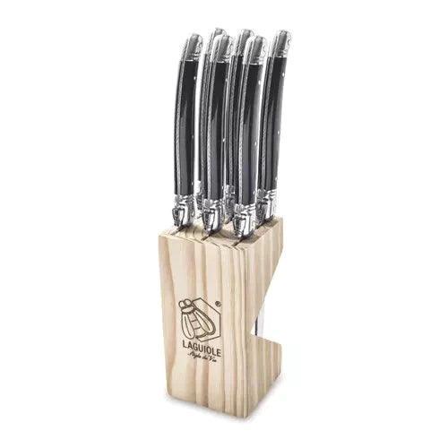 Premium Line Steakmesser schwarz im Holztablett (6er Set) - Besteck - Laguiole Style de Vie