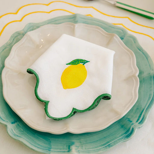 Serviette Ondulado Limon mit grünem Rand 45x45cm - Servietten - Mariaida Home